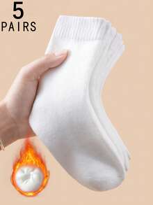 1/3/5/10/15/20 Đôi tất dài đến bắp chân bằng vải len dày, màu trắng trơn, thoải mái, thấm hút mồ hôi, dành cho nữ, mùa thu/đông - trắng - Xem 10
