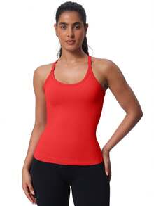 Workout Tank Tops For Women Built In Shelf Bras Padded -Racerback Athletic Tank Tops Ribbed Yoga Shirts - Red - View 3