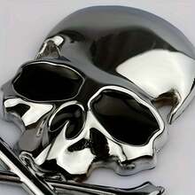 1 Skull And Crossbones Car Sticker, Metal Car Decal, Fashionable Car Badge, Durable, Easy To Install, Ideal Gift For Halloween For Friends - [銀色] - 查看 4