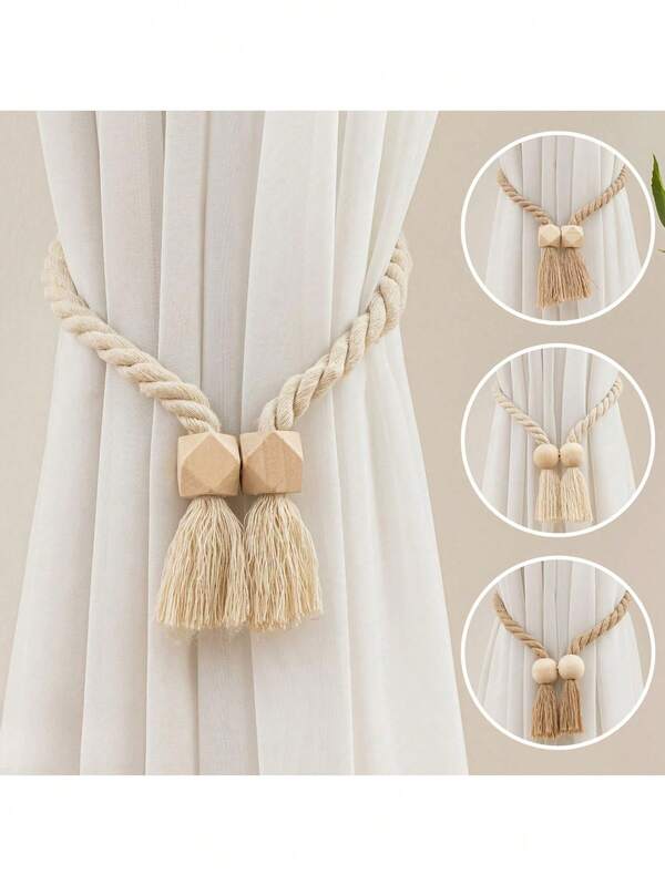 2Pcs Strong Magnetic Curtain Tiebacks Curtain Holdbacks Outdoor Curtain Tiebacks Hand Woven Tie Backs Drapery Holdbacks Curtain Ties For Drapes