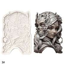 1pc Heart Shaped Flower, Skull Girl, Skull Flower Silicone Mold, For Handmade Resin Crafts - Light Grey - View 15