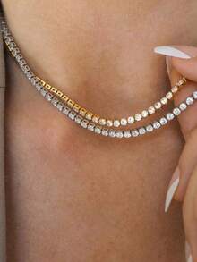 1pc Men's Diamond Necklace, Suitable For Daily Wear - Silver - View 2