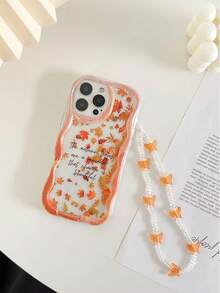 Cream Textured Wavy Edge Gloss Oil Letter Slogan Maple Leaf Painted Anti-Drop Phone Case With Handmade Beaded Bracelet, Compatible With IPhone 17pro/17Air /17/17promax16/11/16pro/16plus/16promax/16e/15Promax/13/14/12/XS/XR/7G/8P, Galaxy S25/S25PLUS/S25 Ultra/A16/A36/A26/A56/A50/A12/A32, 11/12Pro/12/12X/13Pro/14Pro/15Pro/, Redmi 10/9/Note9/12c/Note11pro/Note8Pro