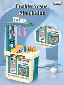 NEUSNEY 1 套迷你厨房玩具套装 - 逼真的微型炊具和餐具、餐具、电器、面包、披萨、蛋糕配件、适合 3 岁以上儿童的教育和互动玩具，适合男孩和女孩的圣诞节/生日礼物 - 藍色B款 - 查看 11