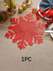 1 pièce Napperon de Noël en forme de flocon de neige en PVC rouge, tapis de table thème Joyeux Noël, tapis isolant thermique en forme de flocon de neige, tapis de table décoratif de cuisine, tapis de table pour repas à l'occidentale, décoration de Noël, décoration de table à manger, décoration de fête de Noël