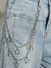 1 pieza Accesorio de cinturón unisex; Cadena de cinturón con decoración de calavera, estrella y cruz de estilo punk de metal remachado, de múltiples capas, adecuada para adolescentes, para uso en verano, deportes al aire libre, viajes, vacaciones, regalos de graduación, decoración de fiestas de cumpleaños o uso diario.