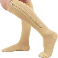 2 Pairs Zipper Compression Socks, 15-20mmHg Closed Toe Compression Knee High Socks, Unisex