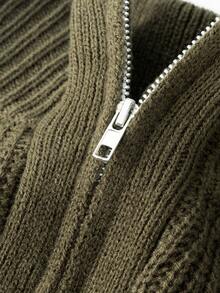 LOOKUN Men's Winter Clothing, Casual Loose Minimalist Solid Color Retro American Style Zip-Up Polo Collar Sweater, Versatile For Daily Wear And Outdoor Commute - Dark Green - View 9