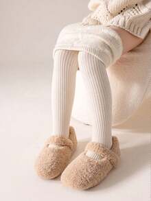 3/1 Pack Girls Tights/Leggings, Solid Color, Minimalist, Comfortable, Warm, Thermal Lined, Classic Vertical Stripe Design, Suitable For Birthday Party, Holiday Gift, Back To School, Travel, Outdoor Sports, Daily Wear, Random Color & Style