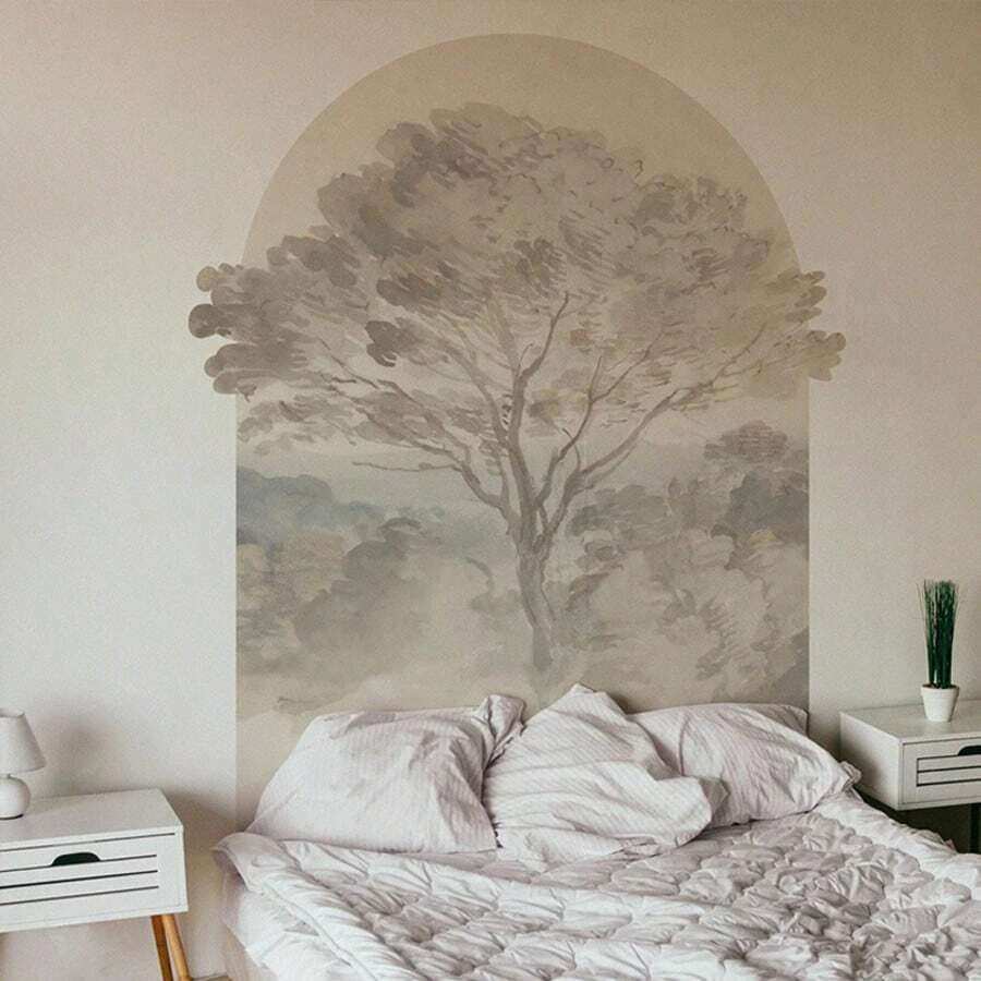 Bohemian Style Wall Stickers Made Of PVC, Self-Adhesive, Geometric Wall Stickers With Forest Plants And Flowers, Suitable For DIY Home Decoration Of Walls, Desks, Doors, Kitchens And Bathrooms - 米色 - 查看 1