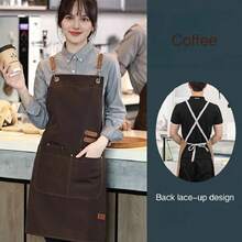 [Durable Apron] Multi-Pocket Apron | 1pc | Polyester Blend | Adjustable Strap | Coffee Bars, Restaurants | Stylish Workwear | Durable - Màu cà phê - Xem 6