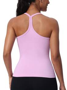 Workout Tank Tops For Women Built In Shelf Bras Padded -Racerback Athletic Tank Tops Ribbed Yoga Shirts - tử đinh hương - Xem 8