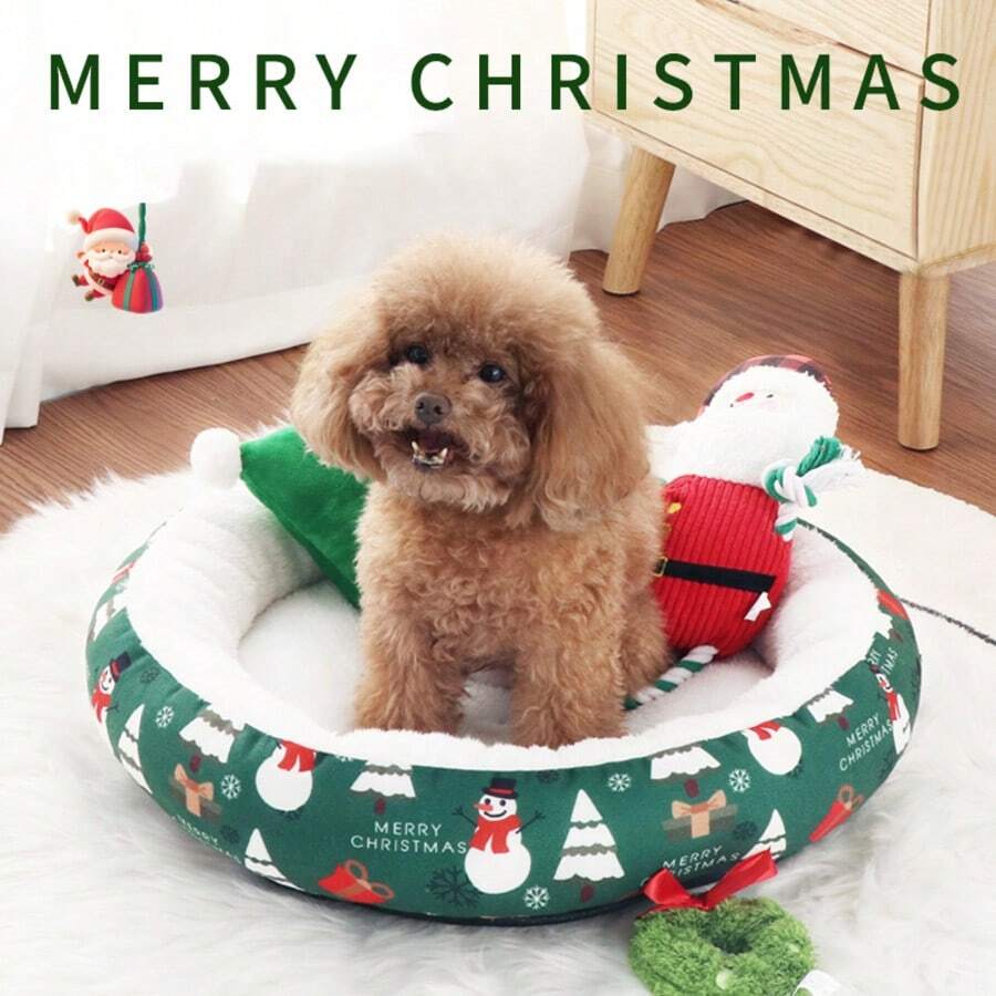 For All Dog Stuff & Cat Stuff: Large Calming Dog Bed, Luxuriously Thick & Plush Pet Mattress With Non-Slip Bottom - Supportive & Warm Bed For Large Dogs, Puppies, And Cats,Suitable For Indoor Use - màu xanh lá - Xem 1