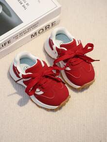 1 双男女通用 PU 绑带和钩环设计经典复古运动鞋，适合所有季节 - 紅色 - 查看 2