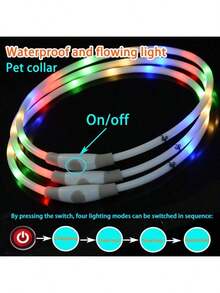 Shiny Dog Collar, Multi-Color LED Flowing Light Dog Collar, IPX7 Waterproof, USB Rechargeable LED Cat Collar, Adjustable Size Warning Pet Collar Light, Suitable For Pets - Multicolor - View 4