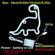 1 pezzo Lampada da parete al neon a forma di dinosauro a LED, decorazione per la camera dei bambini, luce d'atmosfera, alimentata a batteria e USB, per casa, festa, luci da fata romantiche, decorazione camera da letto