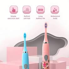 Electric Toothbrush, Smart Cartoon Soft Bristle Toothbrush With Replacement Brush Heads