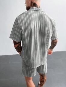 GloMan Style 男士波西米亚风钩针针织衬衫和短裤套装（2件套），多色条纹提花纹理衬衫，适合海滩度假、音乐节、夏威夷风情等场合，是送给他的绝佳礼物，充满复古度假气息。也是送给妈妈的理想礼物。 - 黑與白 - 查看 7