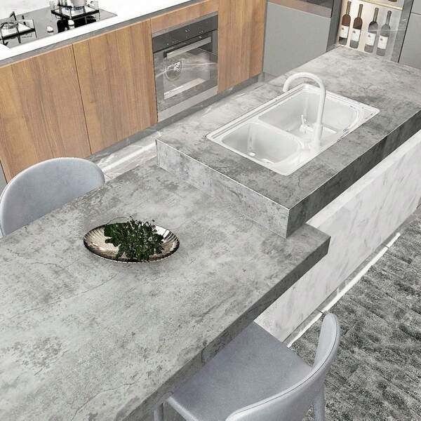 A Roll Of Beige Cement Concrete Contact Paper Self-Adhesive Movable Vinyl Wallpaper Wall Covering Kitchen Bathroom Studio Peeling Decoration Wallpaper