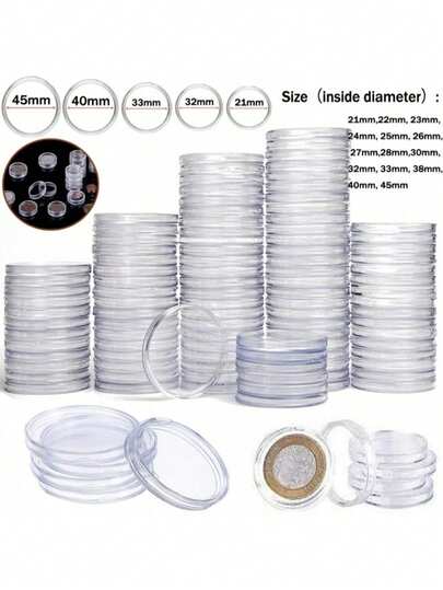 20pcs Coin Collection Boxes, Transparent Coin Capsules, Round Plastic Coin Holders, Coin Collection & Storage Boxes, Commemorative Coin Protectors, Adjustable Protective Cases, Commemorative Coin Holders, Round Collection Boxes, Zodiac Collection Boxes, Transparent Round Plastic Coin Boxes. This Product Is Completely Transparent; If You Mind This, Please Do Not Purchase.