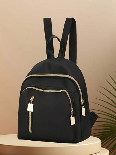 Nylon Casual Backpack, Street Style, Zipper Closure, Polyester Lining, Multi-Pocket Travel Backpack With Tassel Details, Adjustable Shoulder Straps, Suitable For Going Out, Tech-Friendly Tote Bag | Street Style Backpack, Mini Backpack Travel Out Backpack