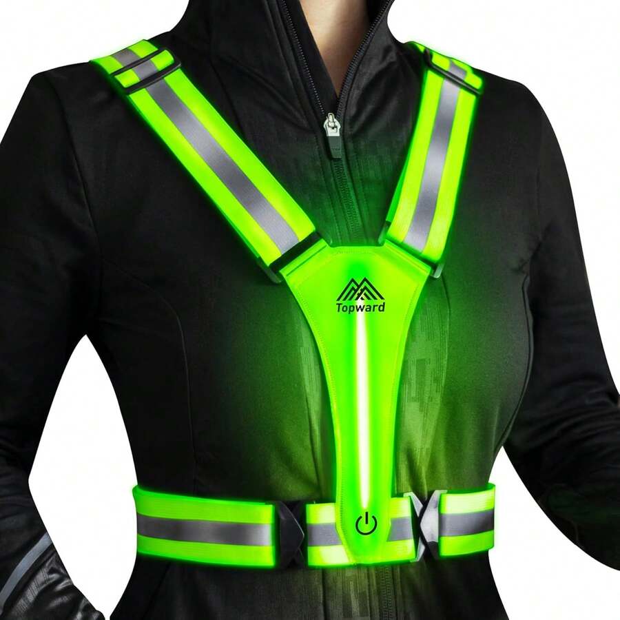 LED Reflective Vest Safety Gear, Light Up Vest Night Walking Cycling, High Visibility Running Vest With Reflective Strips - 綠色 - 查看 1