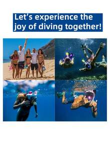 一套全脸浮潜面罩，含一副耳塞，可折叠180°全景浮潜面罩，采用最新干式顶部系统，硅胶防雾防漏，带相机支架，呼吸顺畅，适用于浮潜、自由潜水、游泳，成人浮潜装备（新旧款随机发货）