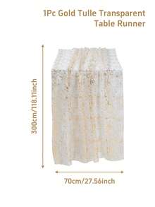 1 Pieza Camino de mesa dorado con brillo, Cubierta de mesa plisada, Mantel de tela de gasa de poliéster elegante, Decoraciones de mesa de fiesta doradas, Estilo bohemio brillante y romántico, Accesorios de boda, Regalos de ducha nupcial, Decoraciones de cumpleaños, Decoraciones de fiesta, Decoración de aniversario, Decoración de banquete de compromiso, Decoración del hogar, Decoración de mesa, Decoración de superficie de mesa