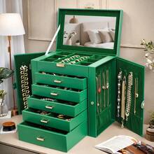 BOOVO 6-Layer Large Capacity Jewelry Box For Women, Dual-Door Design With Necklace Hooks And Makeup Mirror, Soft Velvet Lining, Durable Faux Leather Material For Jewelry Organization And Storage - Multicolor - View 11