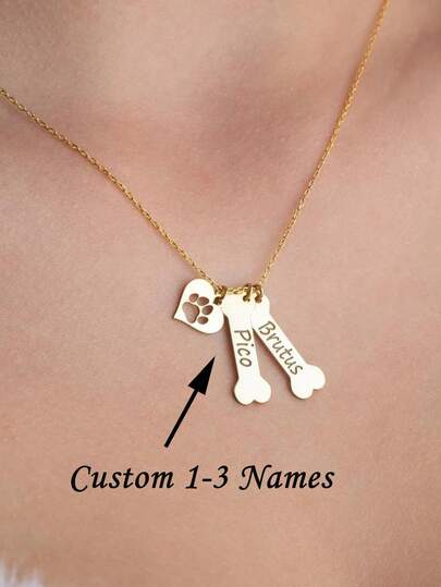 Personalized Paw Dog Bone Pendant Necklace,Customized Pet Name Pendant Stainless Steel Jewelry, Customized 1-3 Names Pendant Necklace,Fashion Charm Jewelry For Women Men, Cute Pet Memorial Gift To Remember Your Beloved Furry Friend