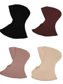 4 Peças/Conjunto Touca Interna Modal de Cor Sólida Com Capa Para o Pescoço, Elástica, Macia e Respirável para Mulheres, Lenço, Chapéu, Acessórios de Abaya, Véu Diário