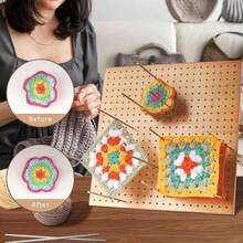 1 件 DIY 手工钩针阻挡板，带 8 个针/钉子，羊毛编织垫竹羊毛编织板方形钩针编织网格板，竹钩针配件礼物，适合钩针编织者