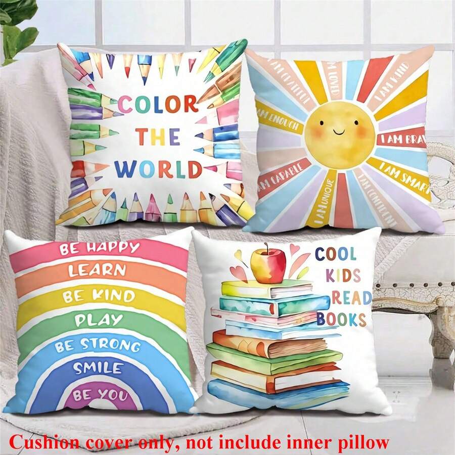 1-4 pezzi Federe per cuscini stile boho arcobaleno e sole - 45x45cm, design a cuori e nuvole cartoni animati Morandi, ispirazione per decorazione casa, cameretta, patio, divano e spazi esterni, chiusura con chiusura lampo, lavare a mano (senza cuscino incluso) - Rosa - Visualizzare 1
