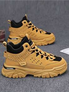 2025 New Men's High-Top Pirate Boots, Thick Sole Anti-Slip Wear-Resistant Round Toe Lace-Up Soft Comfortable PU Leather Waterproof Oil-Resistant Men's Leather Boots, Fashionable Versatile Casual Wear, Suitable For Hiking, Climbing, Adventure