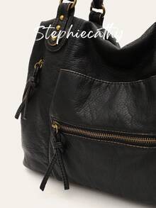 STEPHIECATHY 哥特朋克街头风格手提包女式复古刷色软洗 PU 素食皮革铆钉长肩带斜挎包单肩手提包大容量通勤包可容纳 13 英寸笔记本电脑多功能多口袋休闲日常旅行外出学院 - 銅色 - 查看 6