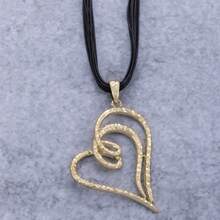 1Pc Asymmetrical Matte Gold Heart Pendant With Black Cord, Minimalist Style, For Daily Wear & Casual Outfits