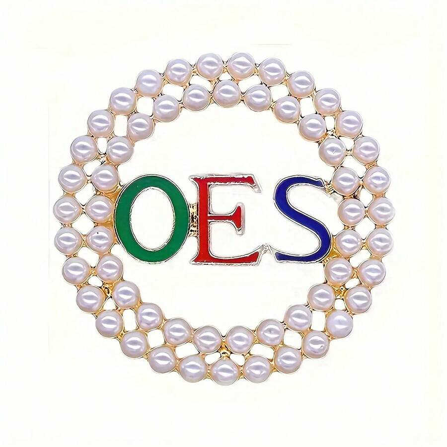 Bestselling Brooch In Europe And America, Middle East Friendship Association Brooch Decoration, One Piece Of Athens OES Letter Sister Pin, Pearl Inlaid Alloy Brooch, Sweater Coat Clothing Jewelry Accessory - OES - 查看 1