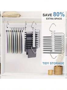 1pc Pants Hangers Space Saving,Non Slip Stainless Steel Multifunctional Pants Rack, Multifunctional Pant Rack Stainless Steel Closet Organizer,Pants Jeans Trousers Scarf Hanger,Magic Slacks Jeans Trouser Hanger, Multi-Purpose Premium Metal Closet Organizer For Leggings. Holiday. Can Be Hung And Stored - White - View 11