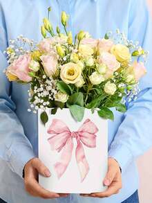 1/6/12 piezas Bolsas de regalo de papel con lazo lindo, bolsas de fiesta, bolsas de regalo rosas, bolsas de papel kraft pequeñas - Diseño de lazo adorable, reutilizables y de material de papel kraft, adecuadas para dulces de boda, decoración de fiesta de cumpleaños y despedida de soltera, con asas, bolsas de regalo con lazo encantador, recuerdos de despedida de soltera, recuerdos de invitados de boda, suministros de Halloween, decoración de Halloween, decoración navideña