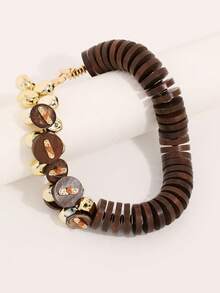 1 chiếc vòng cổ thiết kế độc đáo màu tương phản, lát gỗ + vòng cổ dệt hạt vàng, điểm nhấn thời trang - Nhiều màu - Xem 6