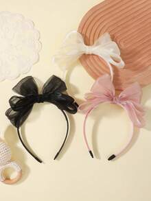 Solid Color 3-Layer Mesh Bow Headband, Versatile For All Seasons