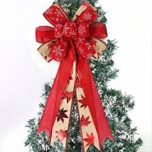 1 Stück Weihnachtsbaum Rot Schneeflocke Schleife Ornament Anhänger, Samt imitierter Leinen Schleife Weihnachtsparty Dekoration Zubehör, Schneeflocke Karomuster Schleife Anhänger, handgemachte Weihnachtsschleife aus rotem und grünem Samt mit Buchstaben, Weihnachtsbaum Dekoration Karomuster Polka Dot Schleife, Ahornblatt Schneeflocke Karomuster Schleife Festival Dekorationszubehör