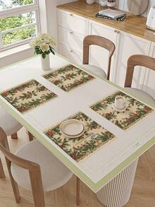 1pc Christmas Tree Printed Table Runner, Christmas Decor Linen-Like Table Runner, Table Runner, 1pc Table Runner, 4pcs Placemats, 1pc Cushion Cover, 3 Products Available, Seasonal Home Decor Indoor/Outdoor Party Supplies, Winter Home Decor, Christmas Decoration, Christmas Room Decor, Christmas Party Decoration