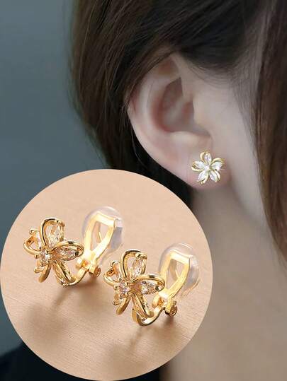 1 对时尚新款锆石镂空铜耳环，女士夹式耳环，采用高端蚊香设计，适合日常佩戴和节日礼物