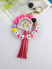1pc Back To School TEACH Beaded Acrylic Charm Tassel Keychain / Bag Pendant, Teacher's Day Gift Christmas - Multicolor - View 30