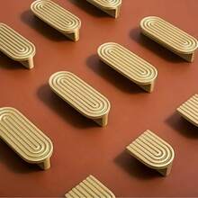 2pcs Elegant Golden Brass Cabinet Handles - Sleek Modern Drawer Pulls With Striped Design, Durable Metal Knobs For Kitchen, Bathroom, Wardrobe & Dresser Doors, Furniture Hardware, Knobs For Cabinets And Drawers