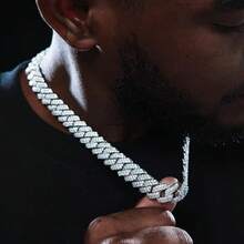 1pc Hip-Hop Style Jewelry Cuban Chain, Exaggerated Rap Geometric Full Diamond Inlaid Accessories, Men's And Women's Necklaces, A Gift For Boyfriends - Bạc - Xem 3
