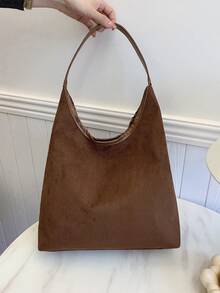 1 件秋冬新款绒面革女士托特包，大容量女士单肩包，时尚设计女士流浪包手提包，舒适手柄，方便携带，适合购物、旅行、通勤、工作，都市女性专属现代设计 - 咖啡 - 查看 9