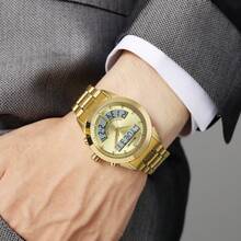 Skmei ساعة رجالية كوارتز من سكماي 2445 بتصميم جديد، سوار من الفولاذ المقاوم للصدأ، مضيئة، عرض الوقت المزدوج والتاريخ، ساعة يد كاجوال