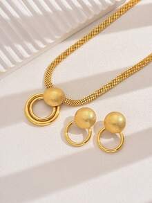 مجموعة مكونة من 3 قطع، قلادة وأقراط مطلية بالذهب عيار 18 قيراط، طراز فاخر وأنيق للنساء